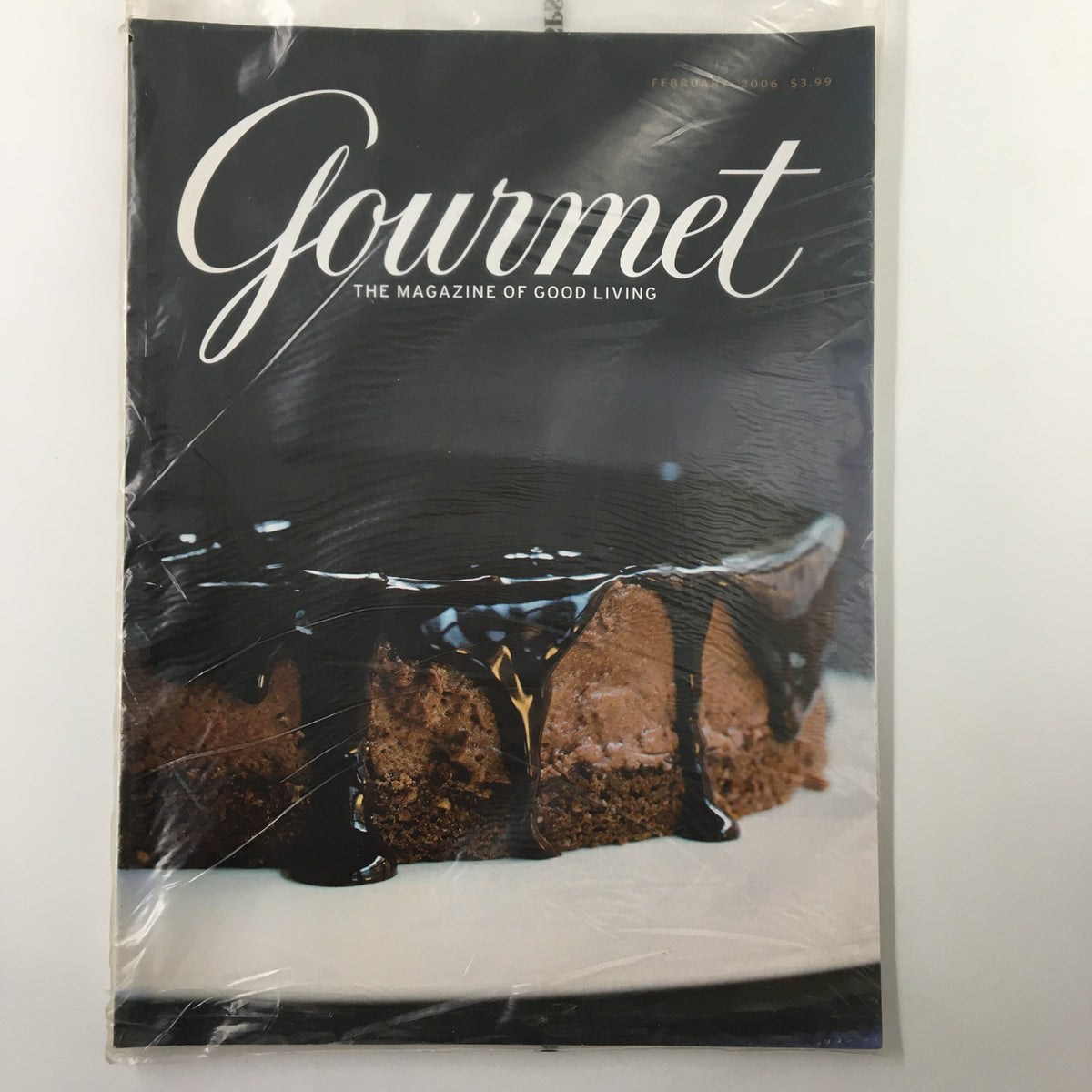 Gourmet Magazine February 2006, Discover The Best Chocolate for Baking, featuring a tempting chocolate dessert on the cover, in new sealed condition.