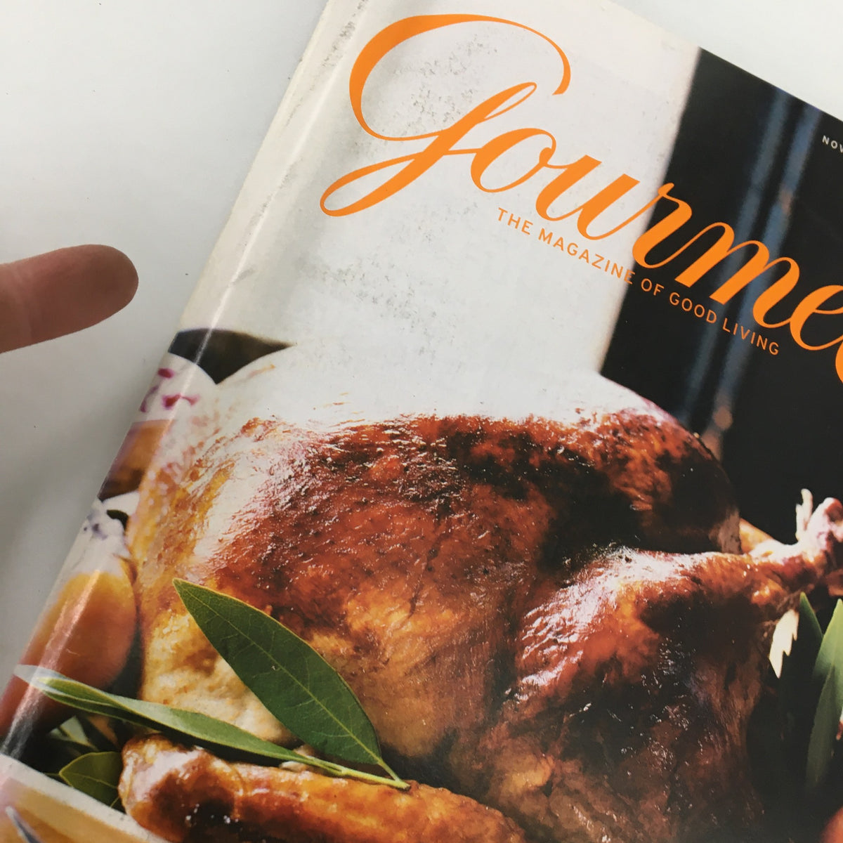 Close-up of the Gourmet Magazine November 2005 cover, highlighting the roasted turkey, a symbol of rich culinary traditions and festive dining.