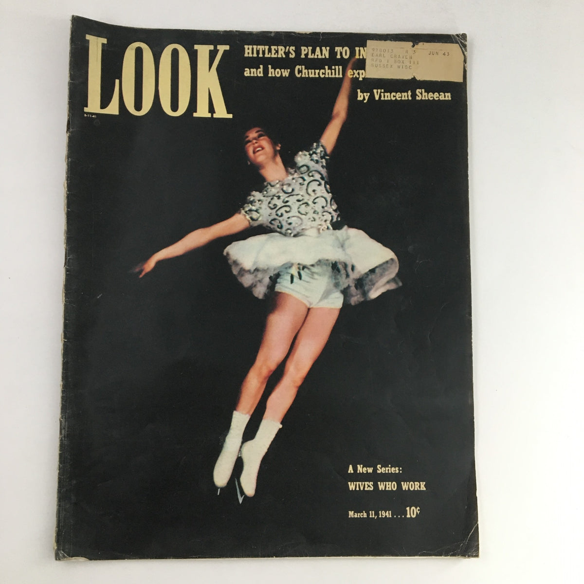 Look Magazine cover from March 11, 1941 featuring the title 'Hitler's Plan To' along with a dancer in motion, representing the publication's focus on historical events during World War II, including perspectives on Adolf Hitler and Winston Churchill.