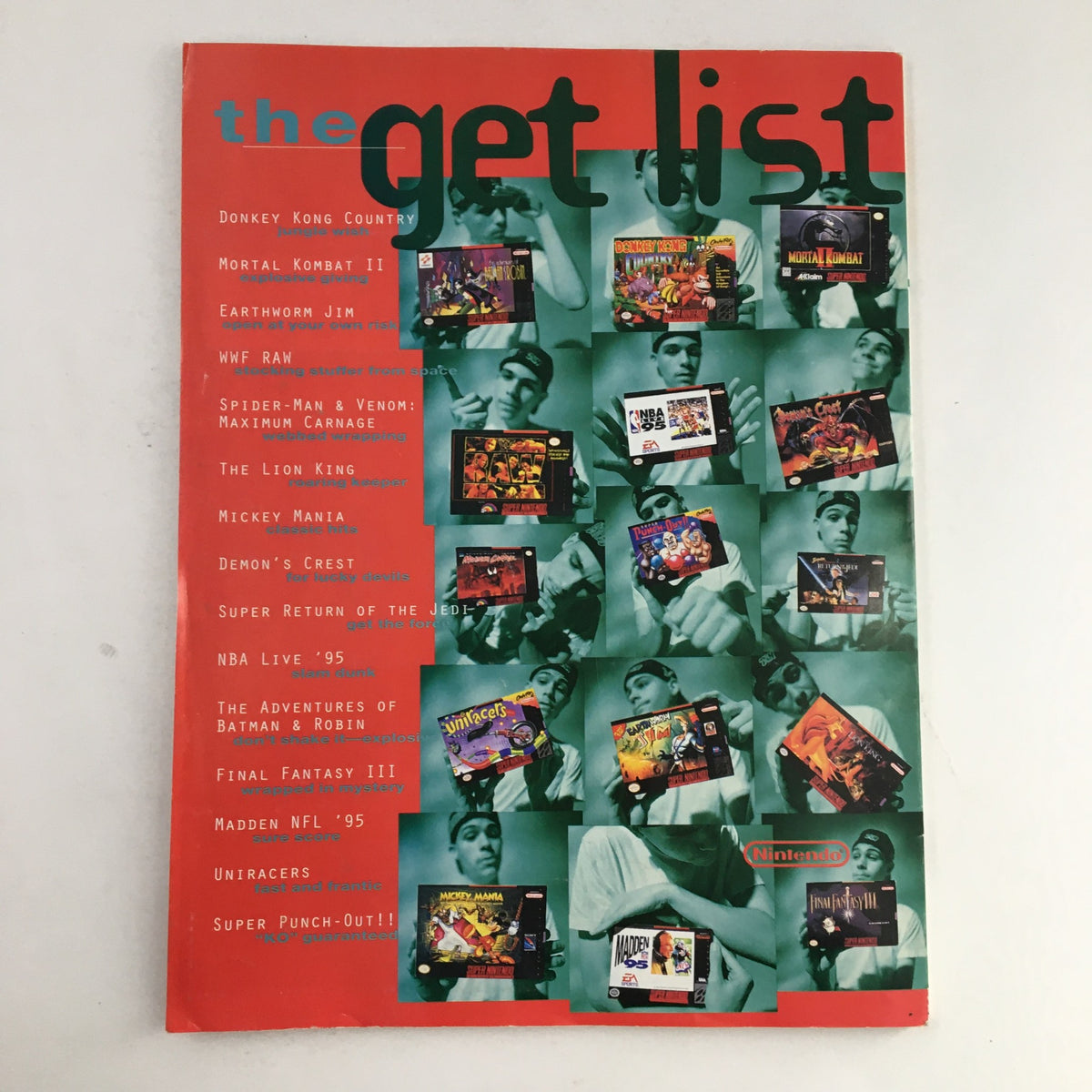 Cover of Nintendo Power Magazine, November 1994, Vol 66, featuring 'The Get List' and games like Donkey Kong Country, Mortal Kombat II, and more in a vibrant layout.