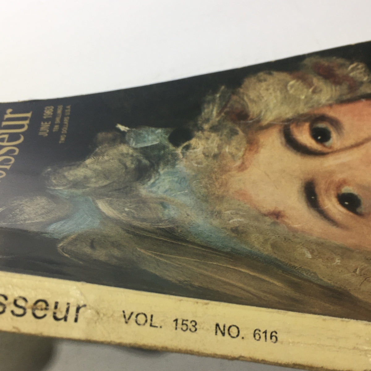 Side view of VTG The Connoisseur Magazine, June 1963, displaying the volume and issue number.