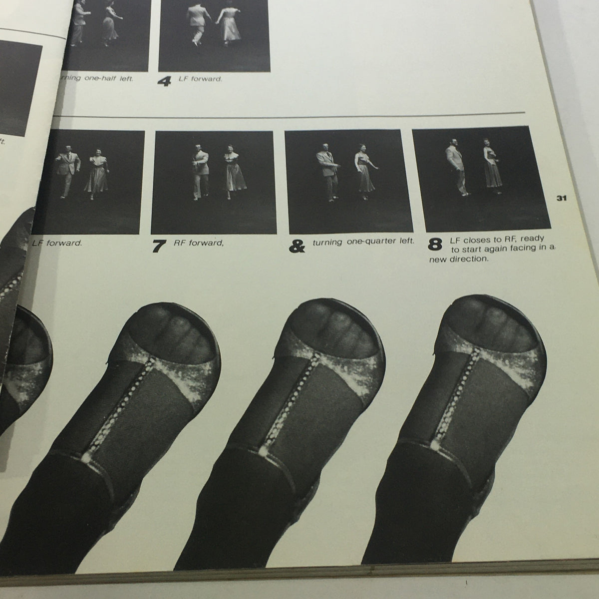 Page from VTG Dancing Disco Charts Guide Catalog: 1979 by WGBH Educational Foundation illustrating dance steps with images of dancers and footwork instructions.