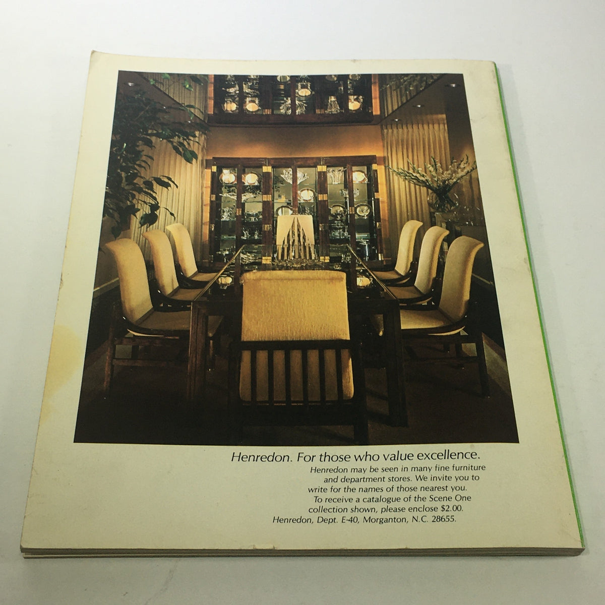 Interior of a dining room showcasing fine furniture and décor, highlighted in VTG Geo Magazine: April 1980 Vol. 2 - A New View Of Our World / Daytona Beach.