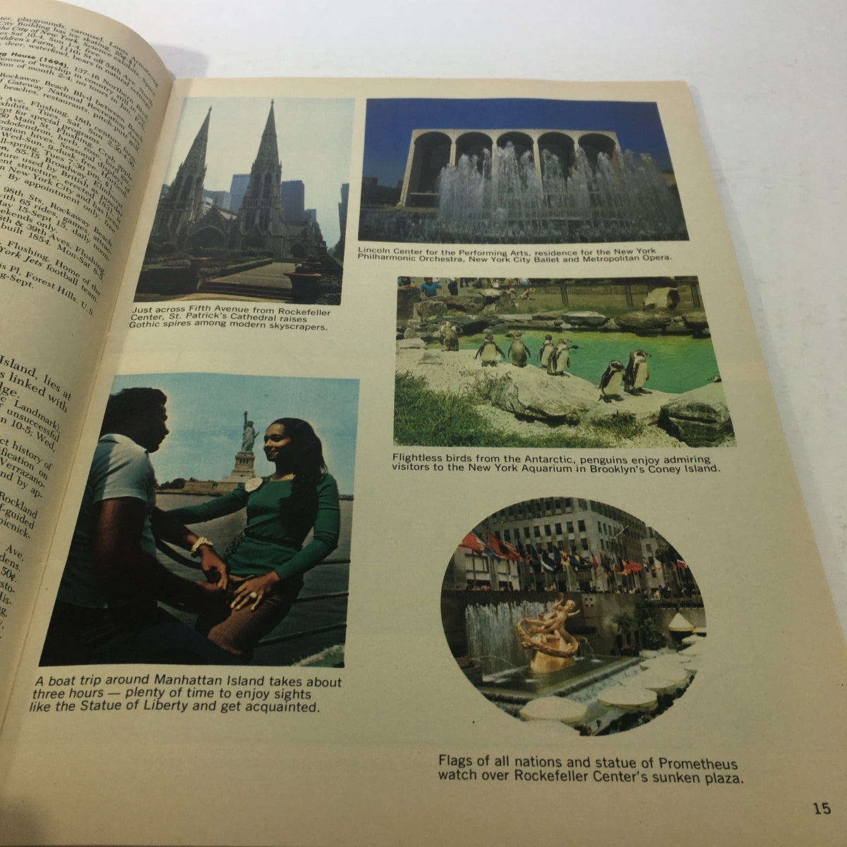 Illustrations from the VTG Vacationlands New York State Bicentennial Edition 1976 featuring landmarks like the Statue of Liberty and scenes from New York City.