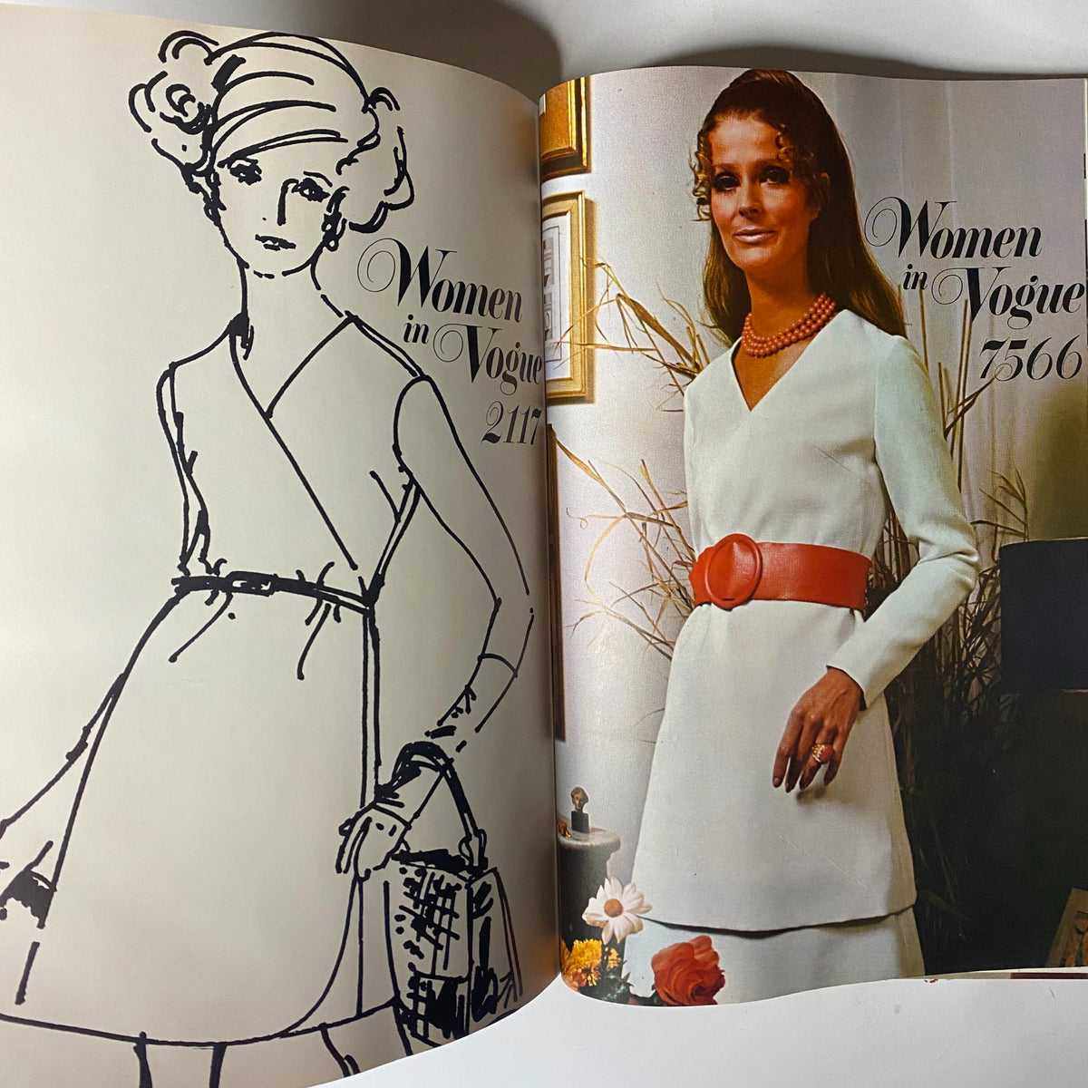 1969 Vogue Patterns July Catalog displaying women's fashion illustrations and dress patterns from the era, featuring chic designs and vibrant styles for retro fashion enthusiasts.