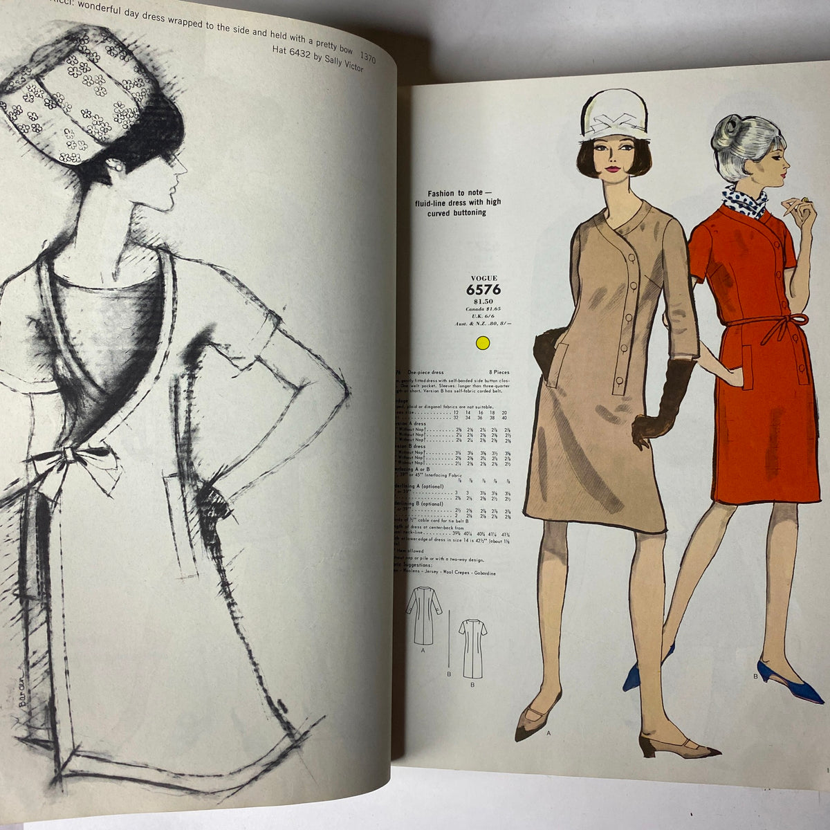 Illustration from the 1966 Vogue Patterns April Catalog featuring two dress designs, reflecting the fashion of the 1960s.