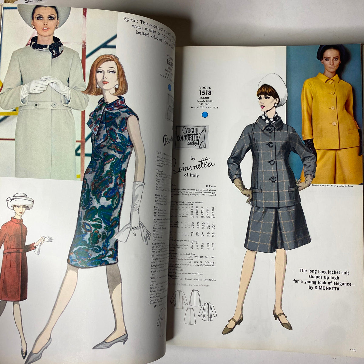 1966 Vogue Patterns April Catalog featuring chic designs such as a floral dress and tailored jacket suit, highlighting the classic elegance of 1960s fashion.