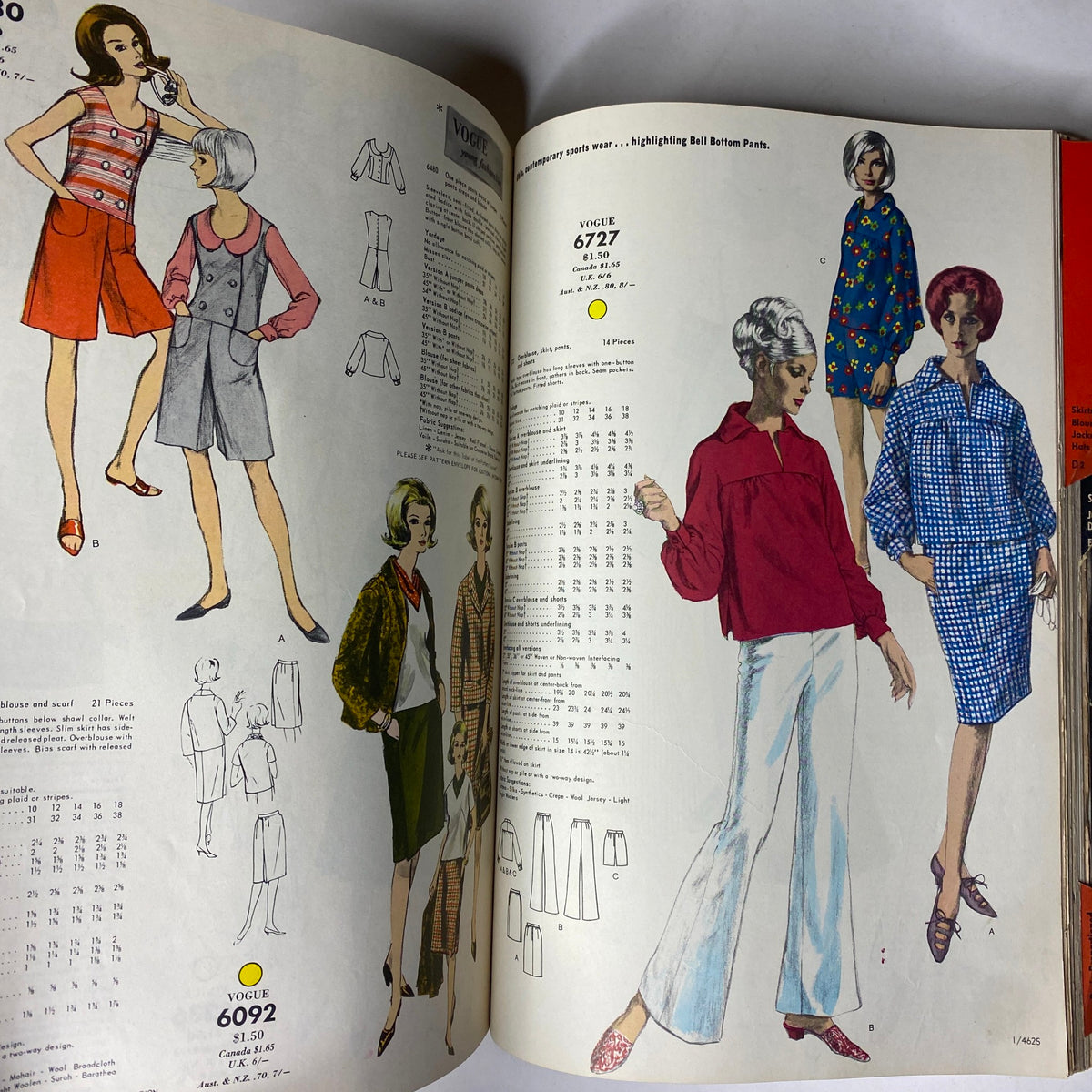 1966 Vogue Patterns April Catalog displaying contemporary sportswear styles, including bell-bottom pants and fitted blouses, reflecting the modern trends of the 1960s.