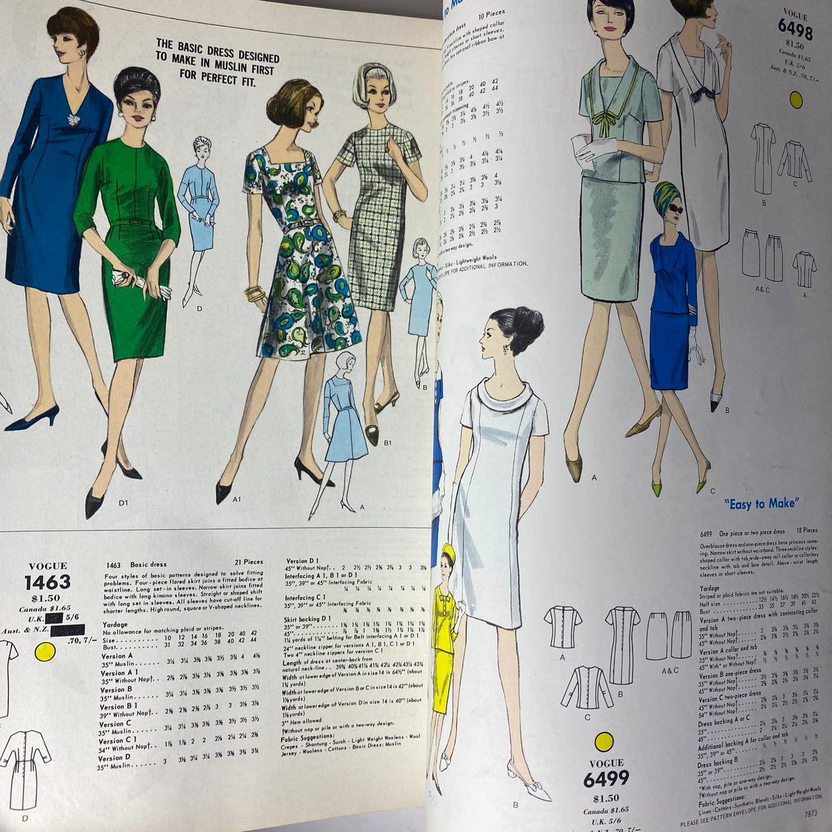 1966 Vogue Patterns April Catalog showcasing several stylish dress patterns, including shift dresses and A-line designs, reflecting mid-60s fashion trends.