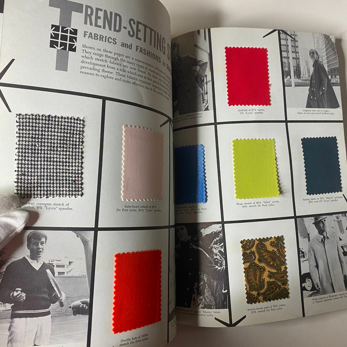 1966 American Fabrics No. 66 Summer Catalog image presenting trend-setting fabrics with various colorful fabric swatches and models in stylish outfits.