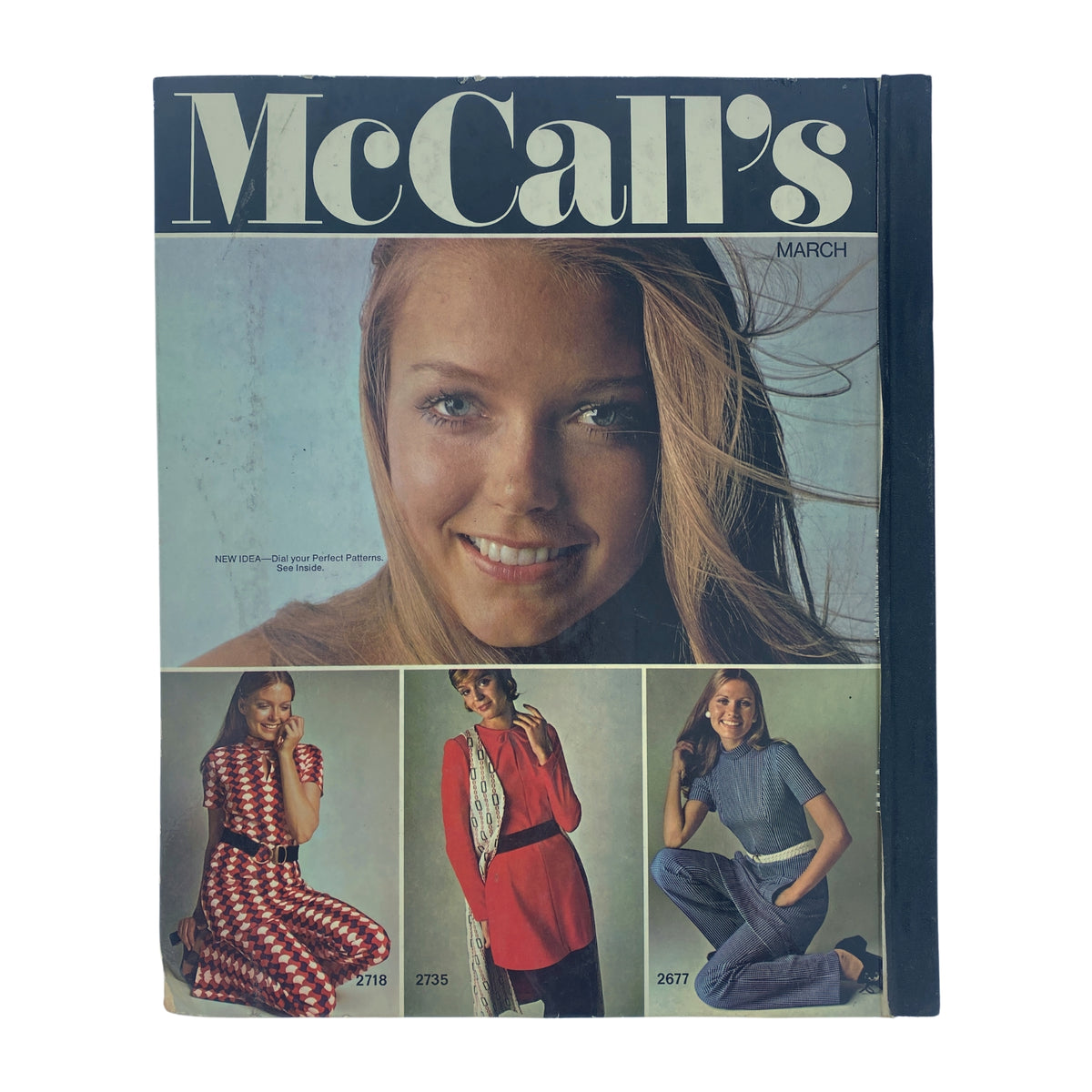 Cover of the 1971 March McCall's Catalog featuring a smiling model and showcasing various fashionable patterns and outfits of the era.