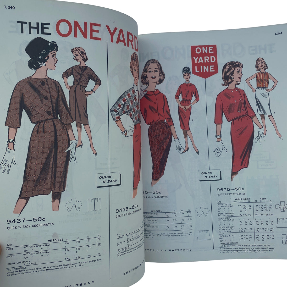1961 December Butterick Holiday Catalog with fashionable one-yard sewing patterns, highlighting quick and easy designs for dresses and coordinated separates.