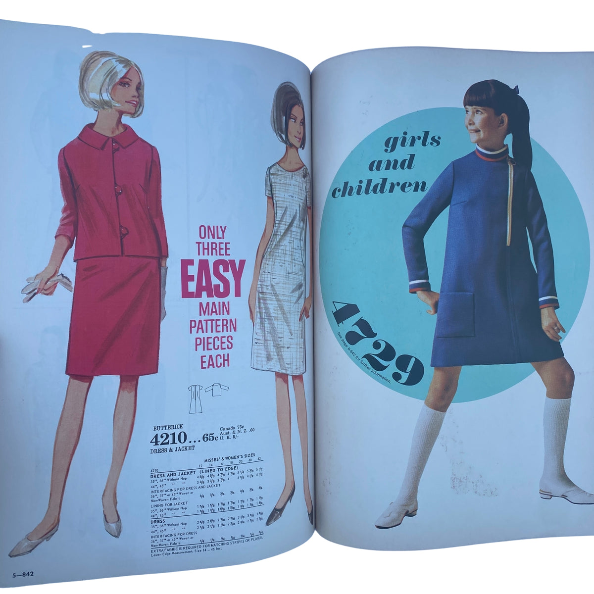 1968 April Butterick Catalog illustrating simple dress patterns for women and children, emphasizing easy sewing construction with stylish options.