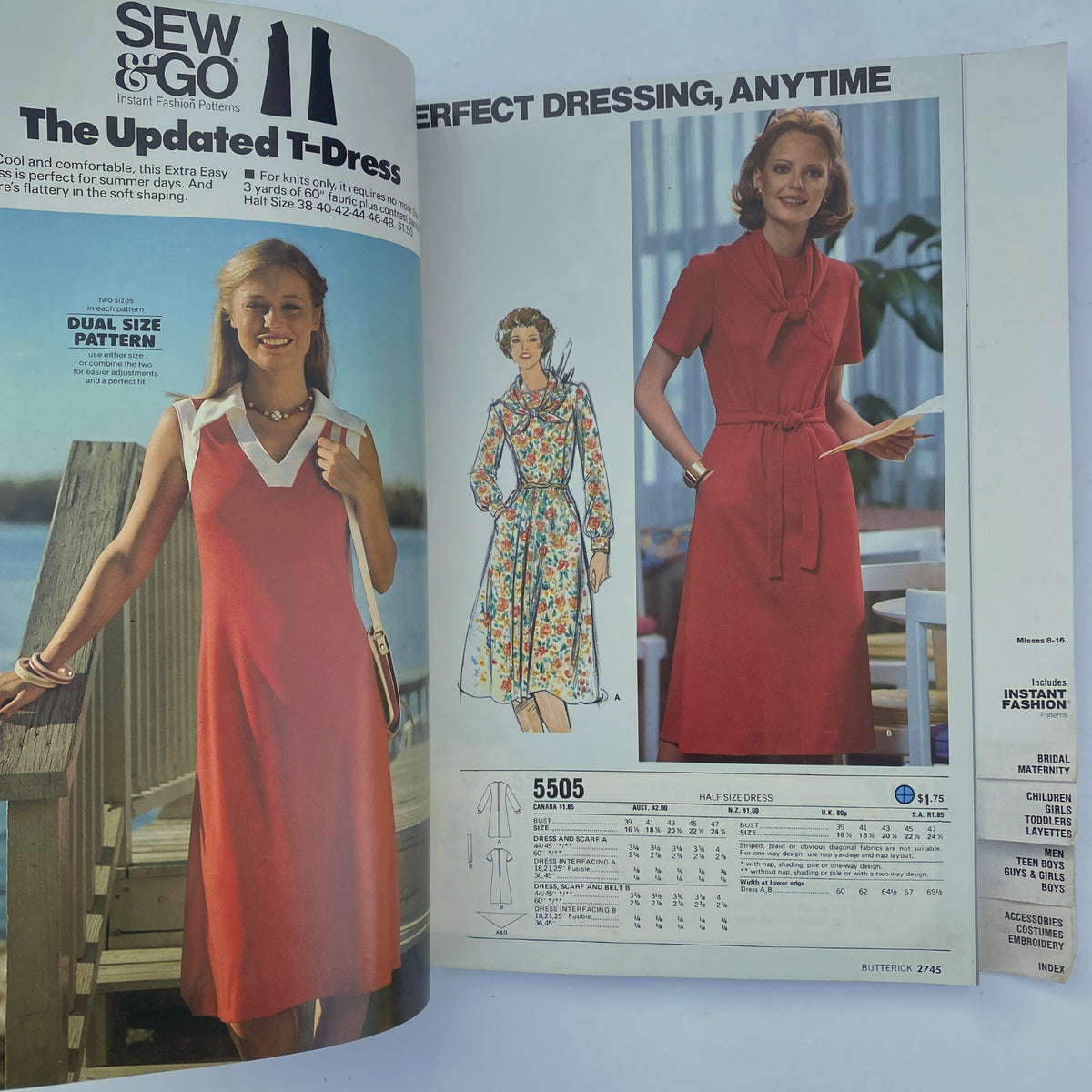 1977 August Butterick Catalog highlighting versatile dress patterns suitable for various occasions, showcasing the stylish options available in the 1970s fashion scene.