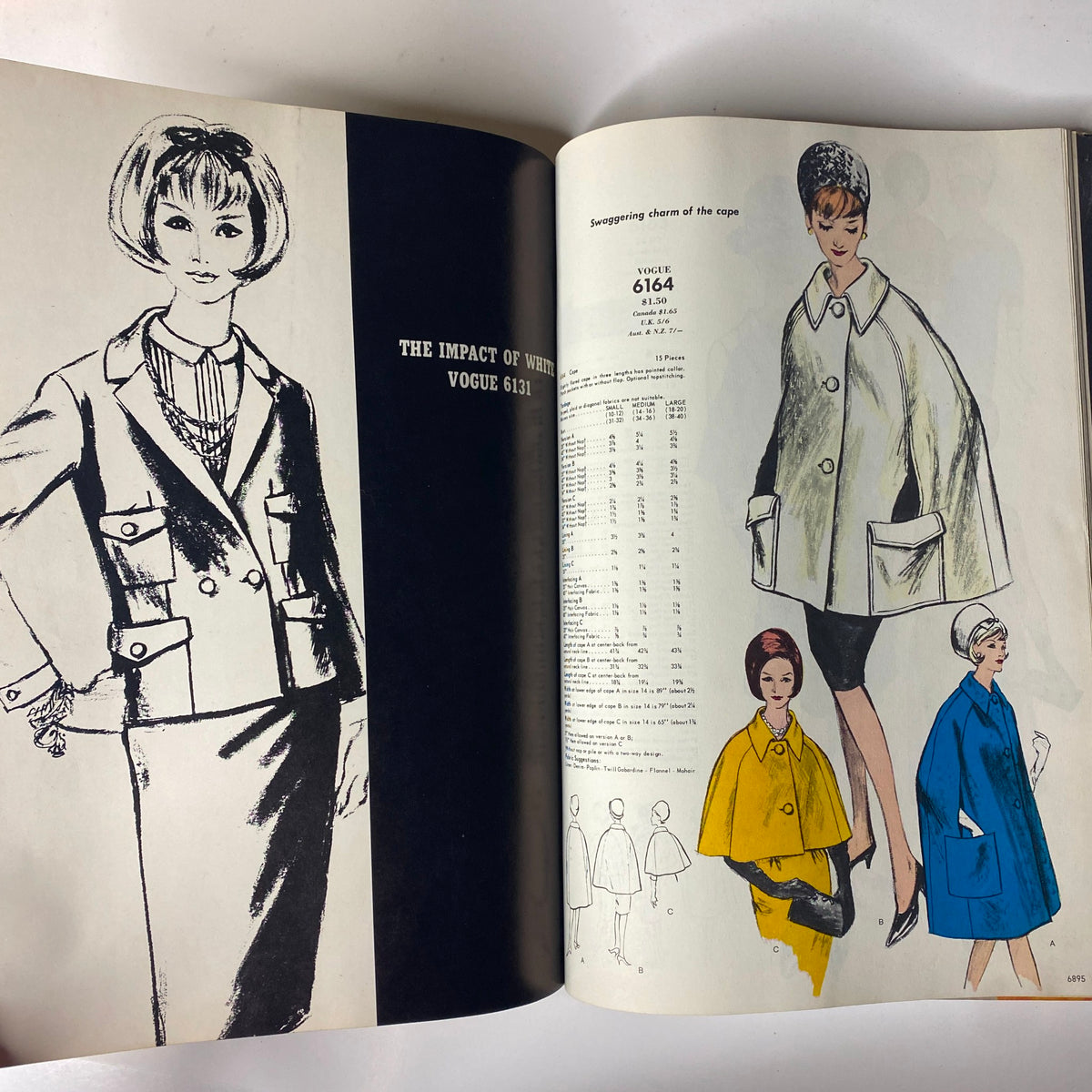 Vogue Patterns June 1964 Catalog featuring stylish designs including cape pattern 6164 and sophisticated coat illustrations. Emphasizes the iconic styling of mid-century fashion.