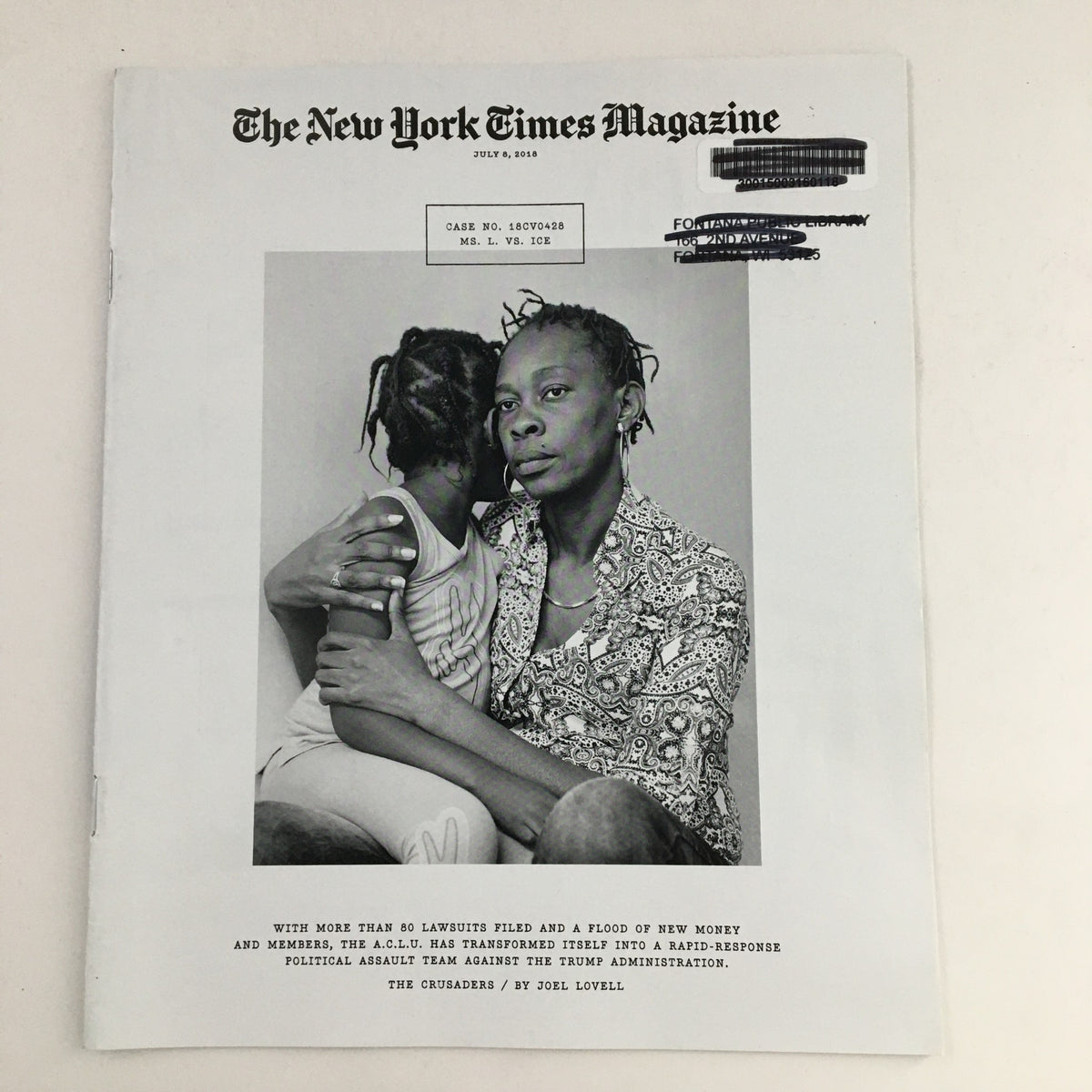 Cover of The New York Times Magazine dated July 8, 2018 featuring the article The Crusaders by Joel Lovell, showcasing a striking image illustrating contemporary social issues.