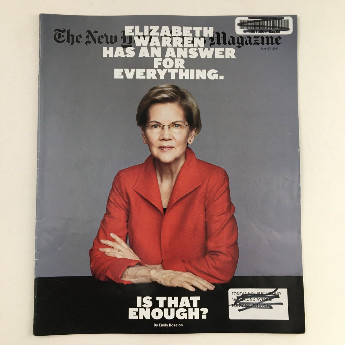 Cover of The New York Times Magazine June 23, 2019, featuring Elizabeth Warren with the headline 'Elizabeth Warren Has an Answer for Everything. Is That Enough?'