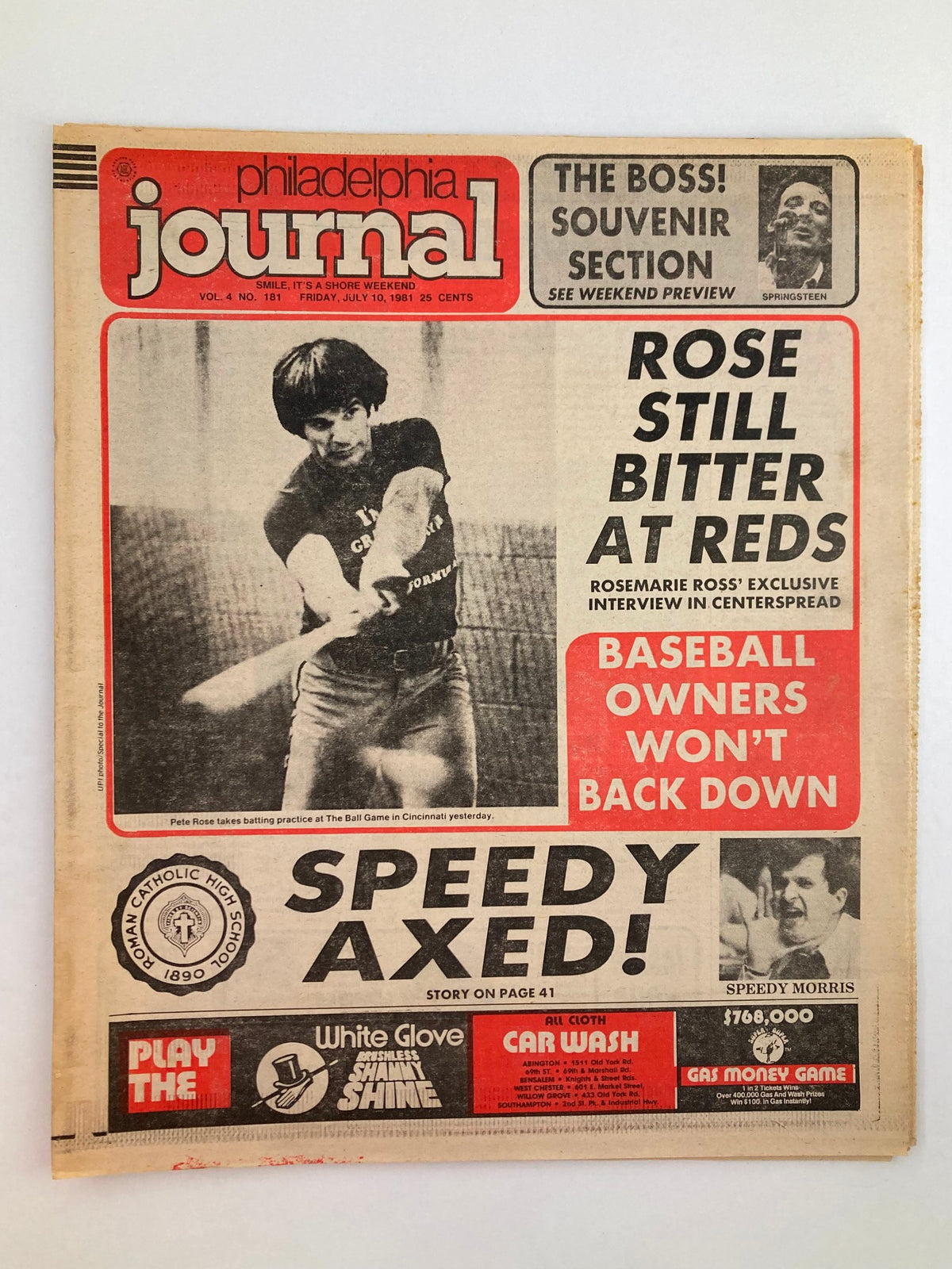 Philadelphia Journal Tabloid July 10 1981 Vol 4 #181 featuring Pete Rose and Speedy Morris with headlines about baseball and an exclusive interview.