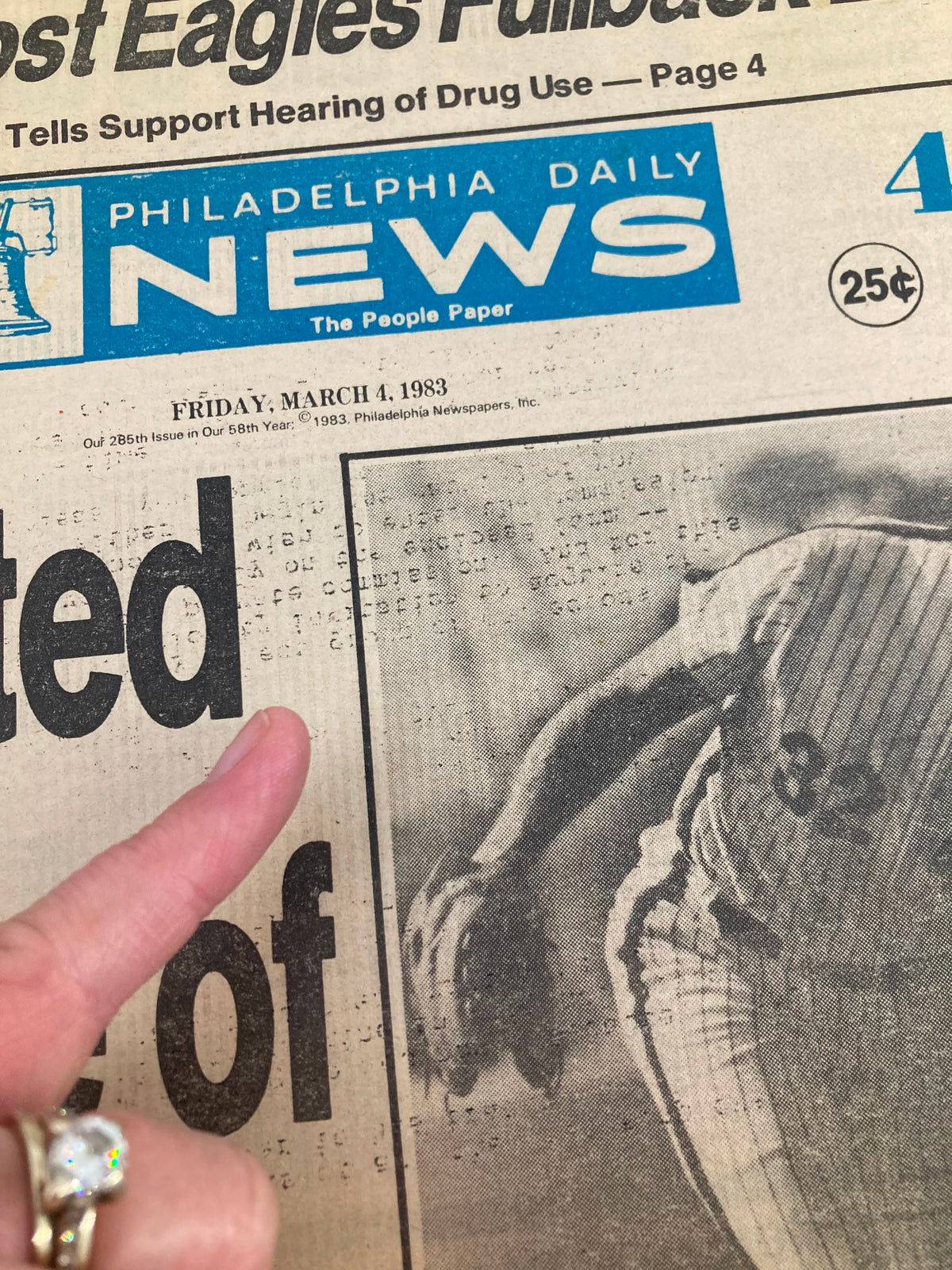 Close-up of the Philadelphia Daily News Tabloid from March 4, 1983, highlighting Steve Carlton's coverage, a significant moment in MLB history.