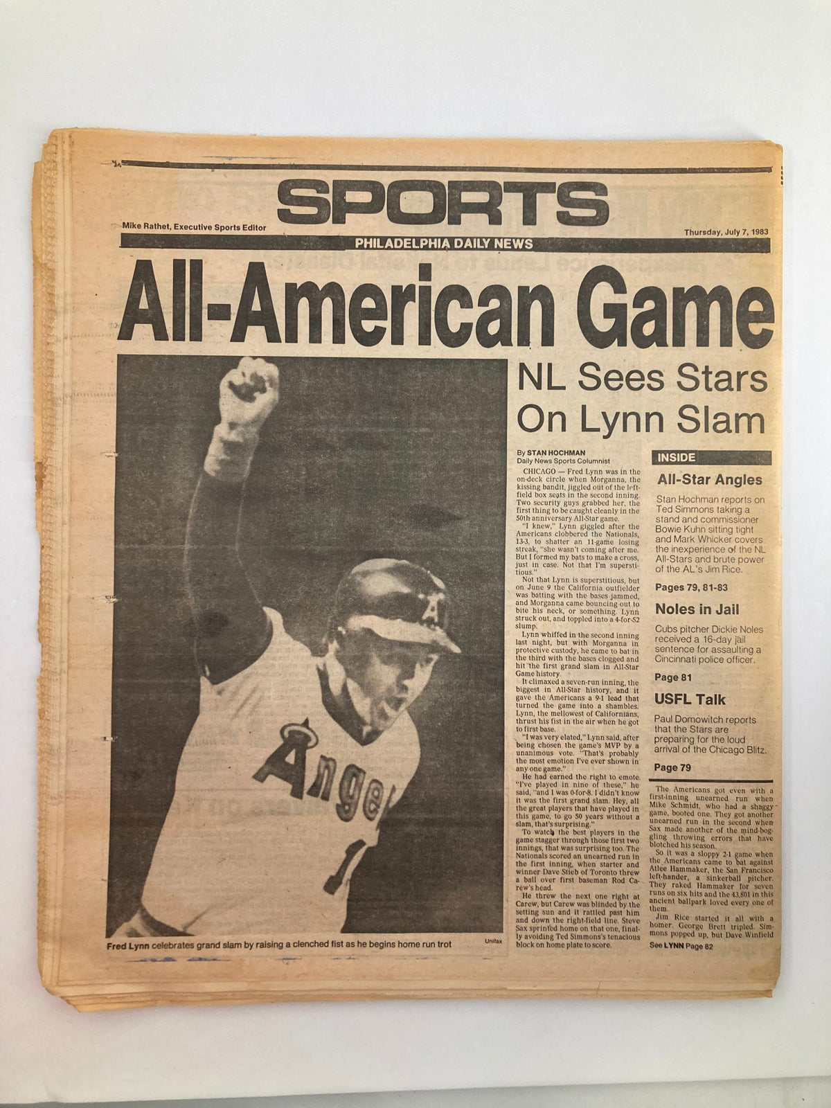 Philadelphia Daily News Tabloid July 7 1983 highlighting sports coverage on the All-American Game and Fred Lynn celebrating a grand slam.