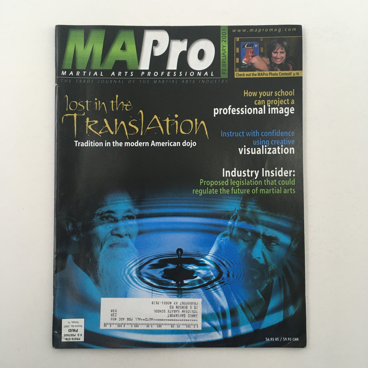 Cover of Martial Arts Pro Magazine February 2001 featuring Ernie Reyes Sr. and Joe Lewis, highlighting martial arts traditions in modern American dojos.
