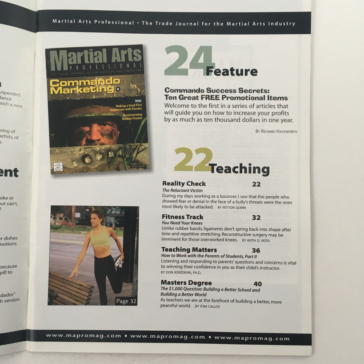 Cover of Martial Arts Professional Magazine October 2001 featuring the article 'Teaching The Reluctant Victim', showcasing martial arts themes and educational content for instructors and enthusiasts.