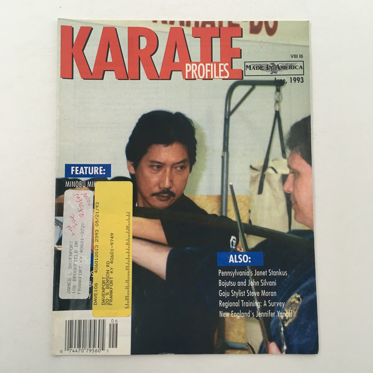 Cover of Karate Profiles Magazine June 1993 featuring Minobu Miki, showcasing insights on Iaido and traditional martial arts, with a focus on Dr. Tsuyoshi Chitose's contributions.