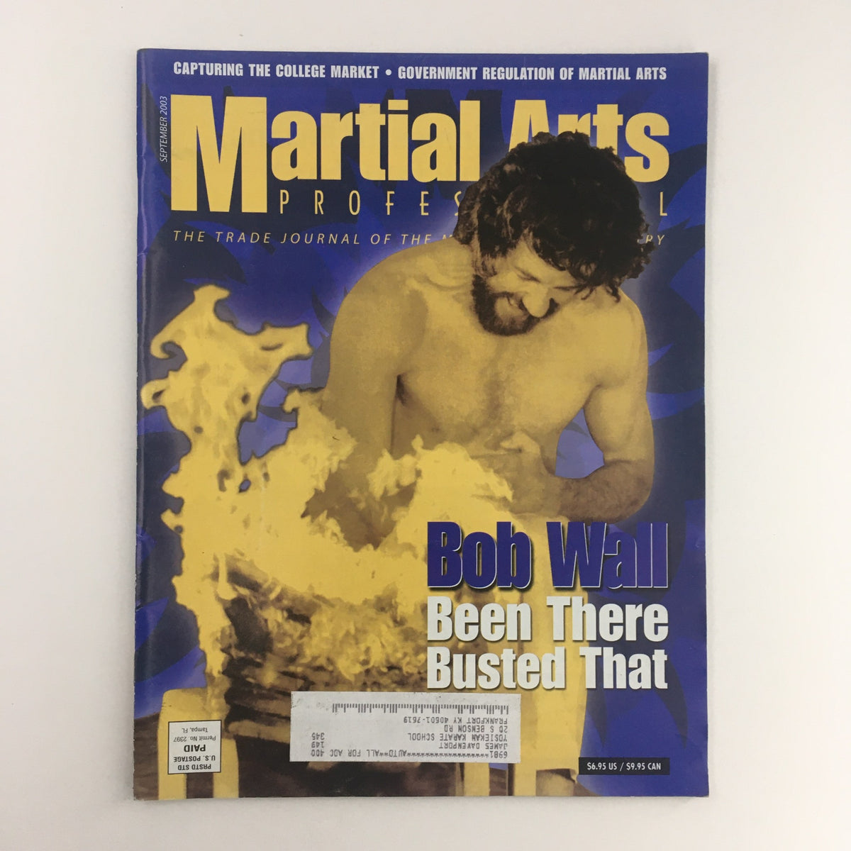 Martial Arts Pro Magazine September 2003 featuring Bob Wall on the cover, showcasing the title 'Been There, Busted That' and vibrant graphics.