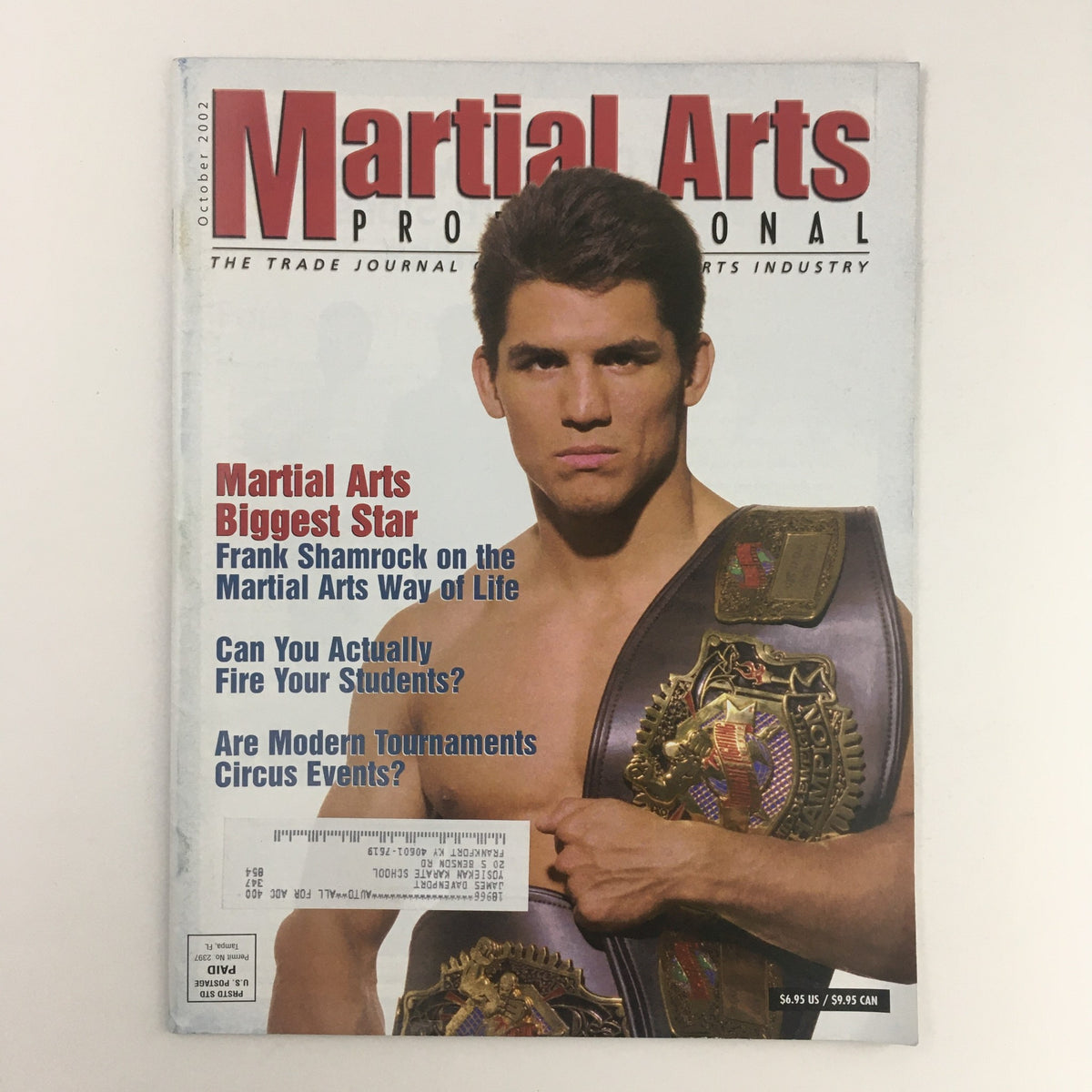 Cover of Martial Arts Pro Magazine October 2002 featuring Frank Shamrock as the biggest star in martial arts, showcasing his championship title and a bold magazine layout.