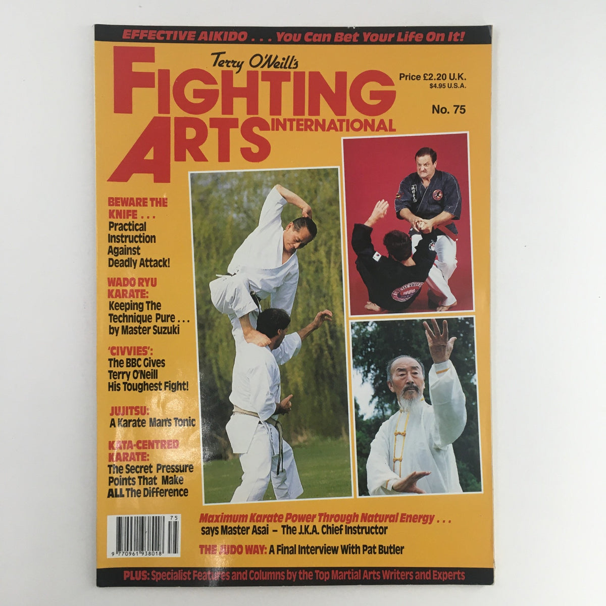 Fighting Arts International Magazine No. 75 cover featuring Master Asai, JKA Chief, with dynamic martial arts action and engaging visuals.