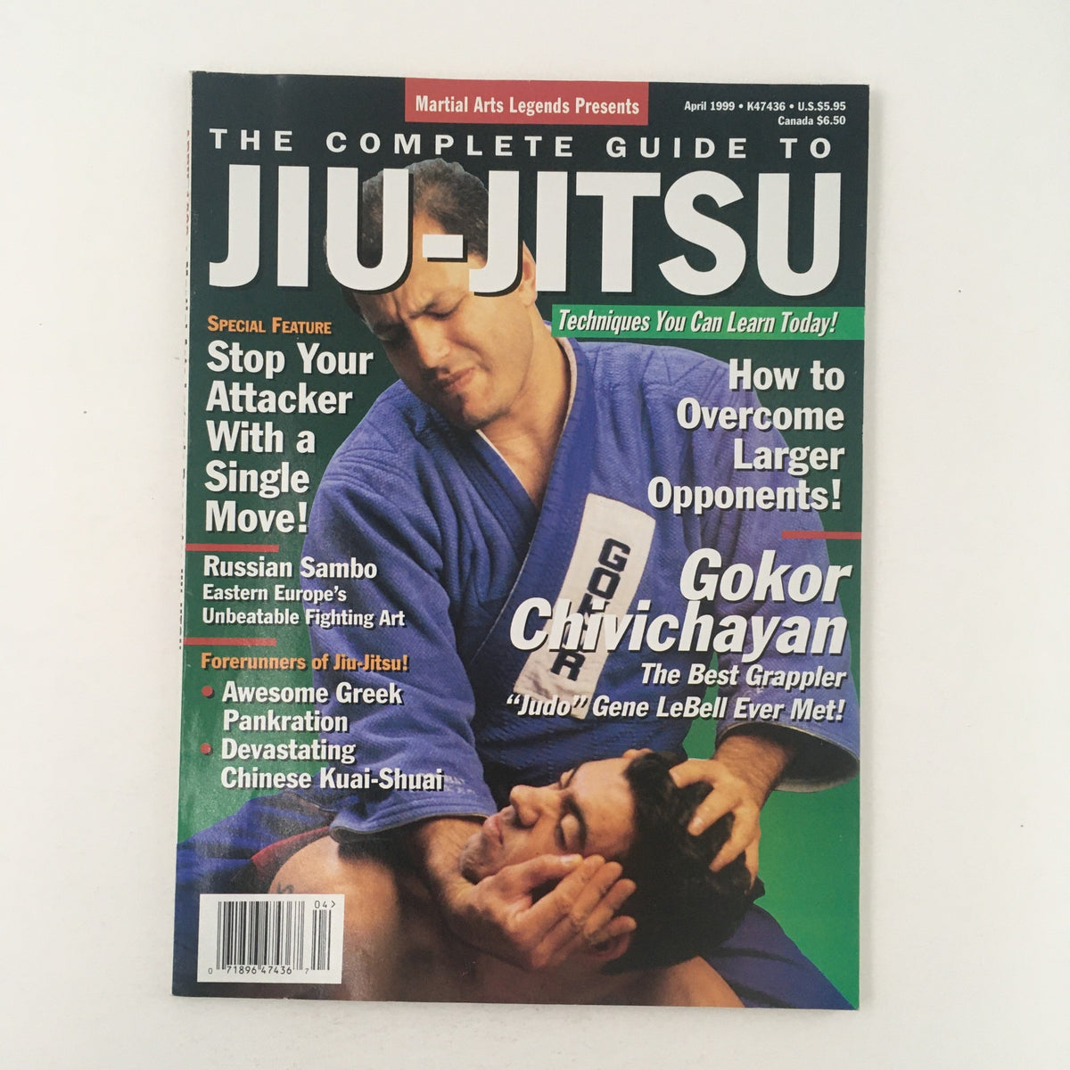 Cover of 'Martial Arts Legends April 1999: The Complete Guide to Jiu-Jitsu No Label VG' featuring an instructor demonstrating a technique with a student, highlighting different jiu-jitsu techniques.