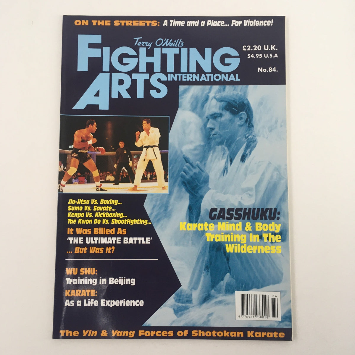 Fighting Arts International Magazine No. 84 cover featuring articles on Shotokan karate, highlighting the Yin and Yang concept, with images of martial arts training.