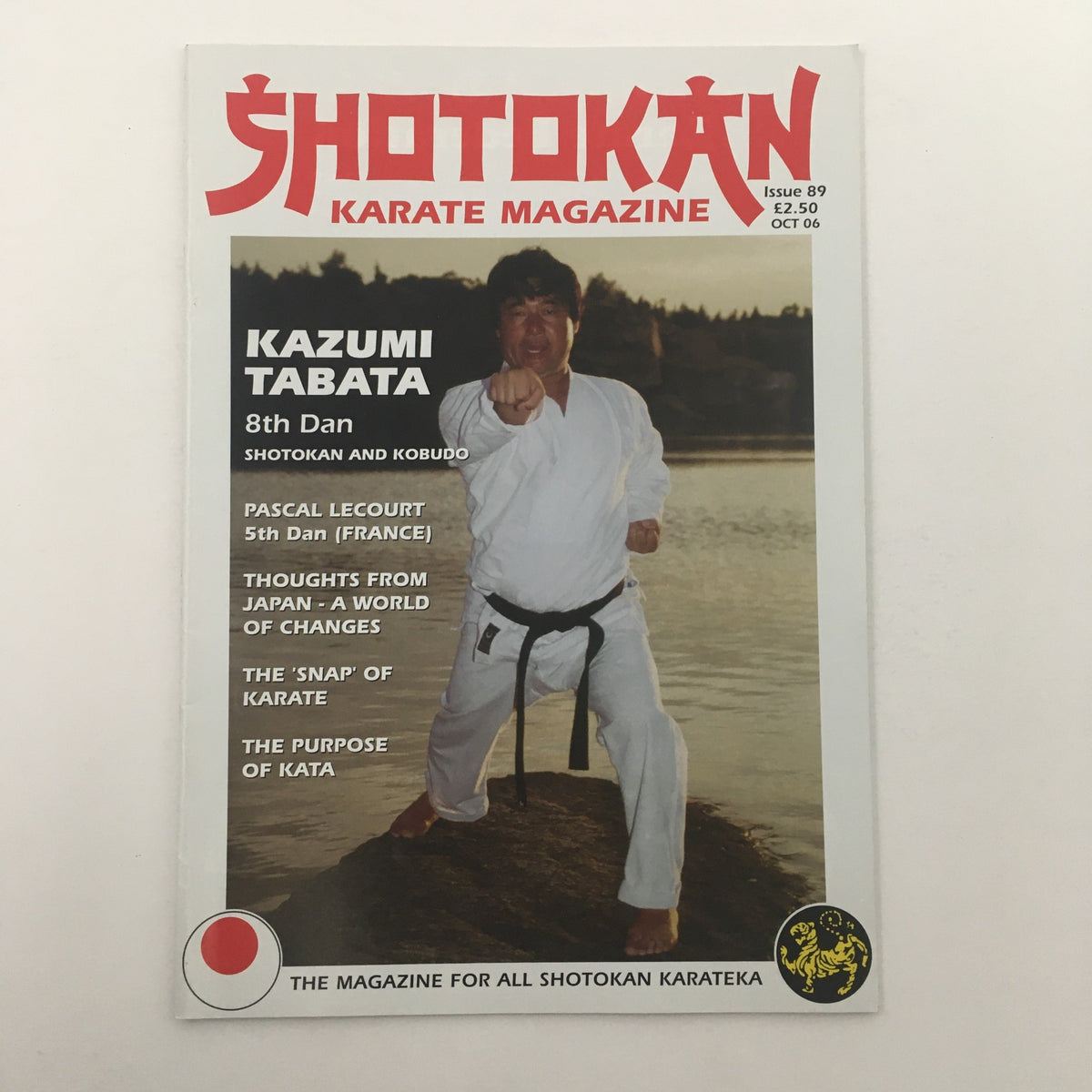 Cover of Shotokan Karate Magazine October 2006, Issue #89 featuring Kazumi Tabata, 8th Dan, showcasing martial arts pose.