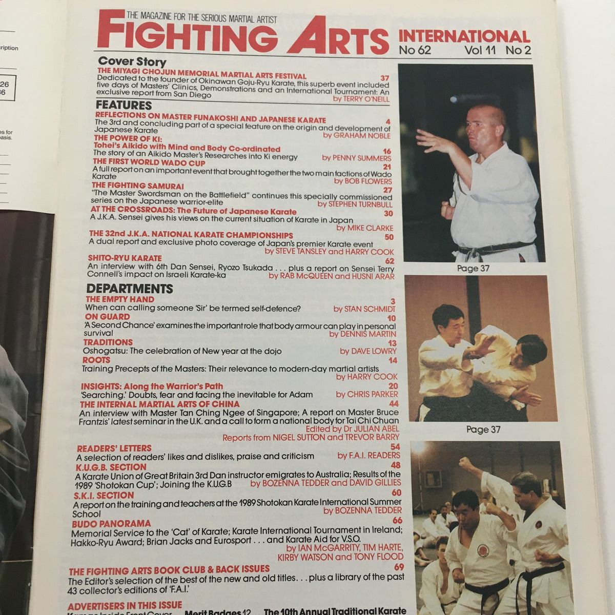 Cover of Fighting Arts International Magazine No. 62, featuring articles on Aikido and martial arts techniques, including a photo of Professor Koichi Tohei.