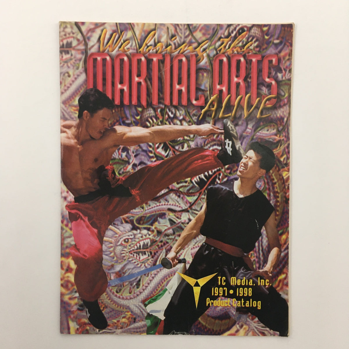 Cover of the Martial Arts Alive 1997-1998 Product Catalog by Pacific Rim Products, featuring martial artists in action, showcasing the vibrancy of martial arts culture.