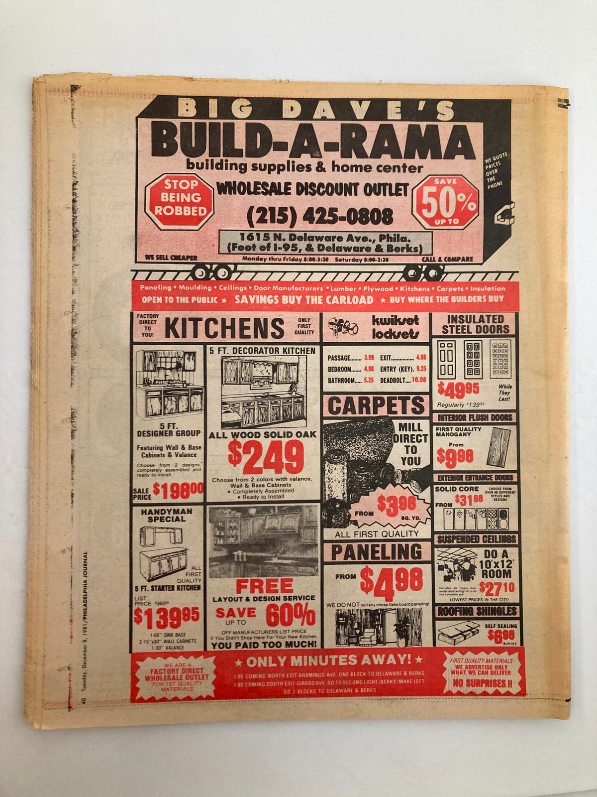 Philadelphia Journal Tabloid December 8 1981 Vol 5 3 NFL Steelers Terry Bradshaw - Vintage newspaper advertisement for Big Dave's Build-a-Rama featuring building supplies and home center, displaying promotional discounts and offers.