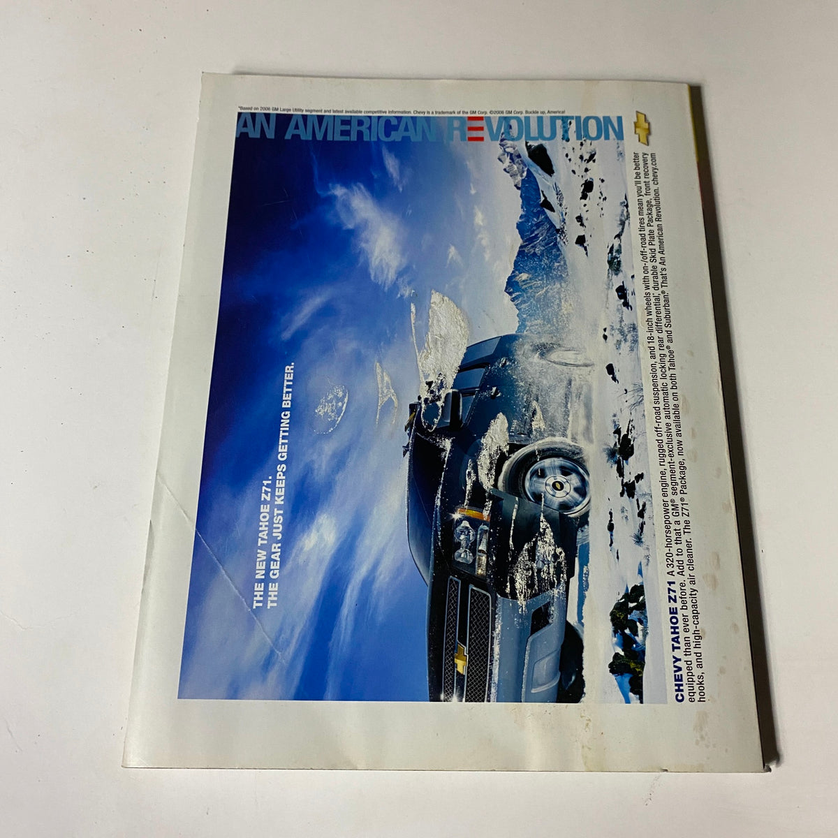 Back cover of Men's Health Magazine October 2006, showcasing a Chevrolet Tahoe advertisement in snowy terrain, contributing to the magazine's vintage appeal.