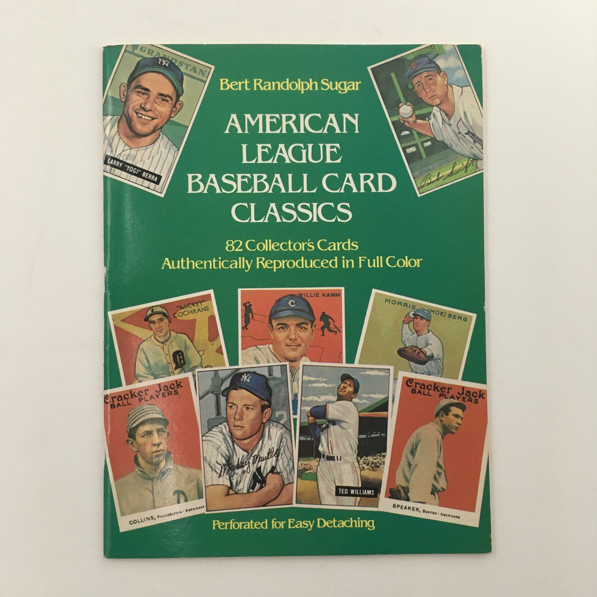 Cover of the American League Baseball Card Classic Collection 1982 Featuring Allie Reynolds, showcasing vintage baseball illustrations and player cards including Larry Berra and Ted Williams.