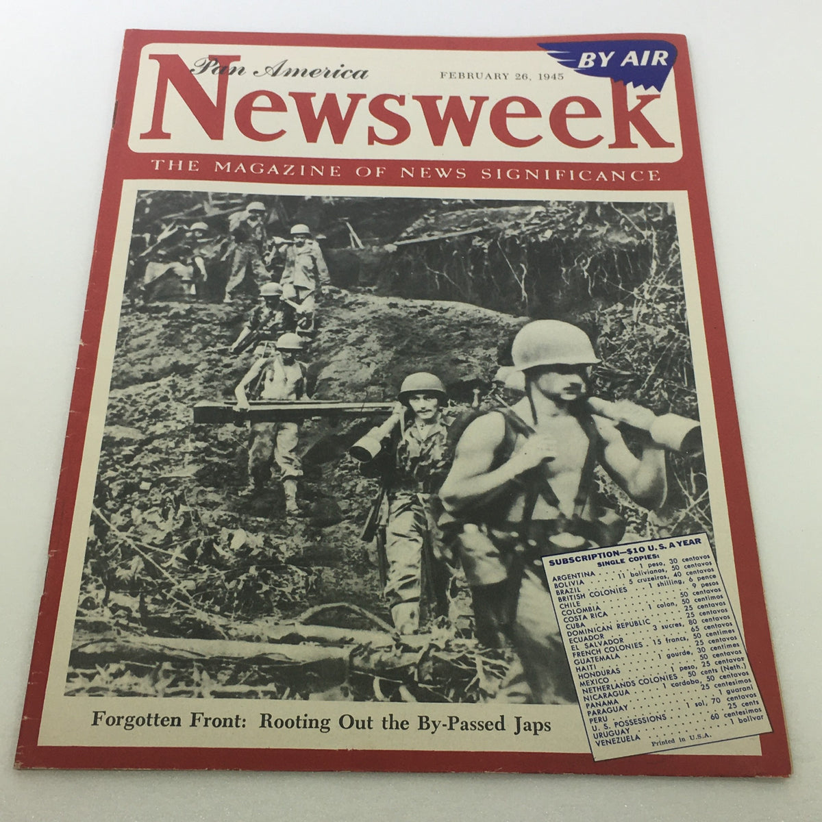 Cover of Newsweek Magazine, February 26, 1945, featuring 'Forgotten Front' and 'By Air,' no label