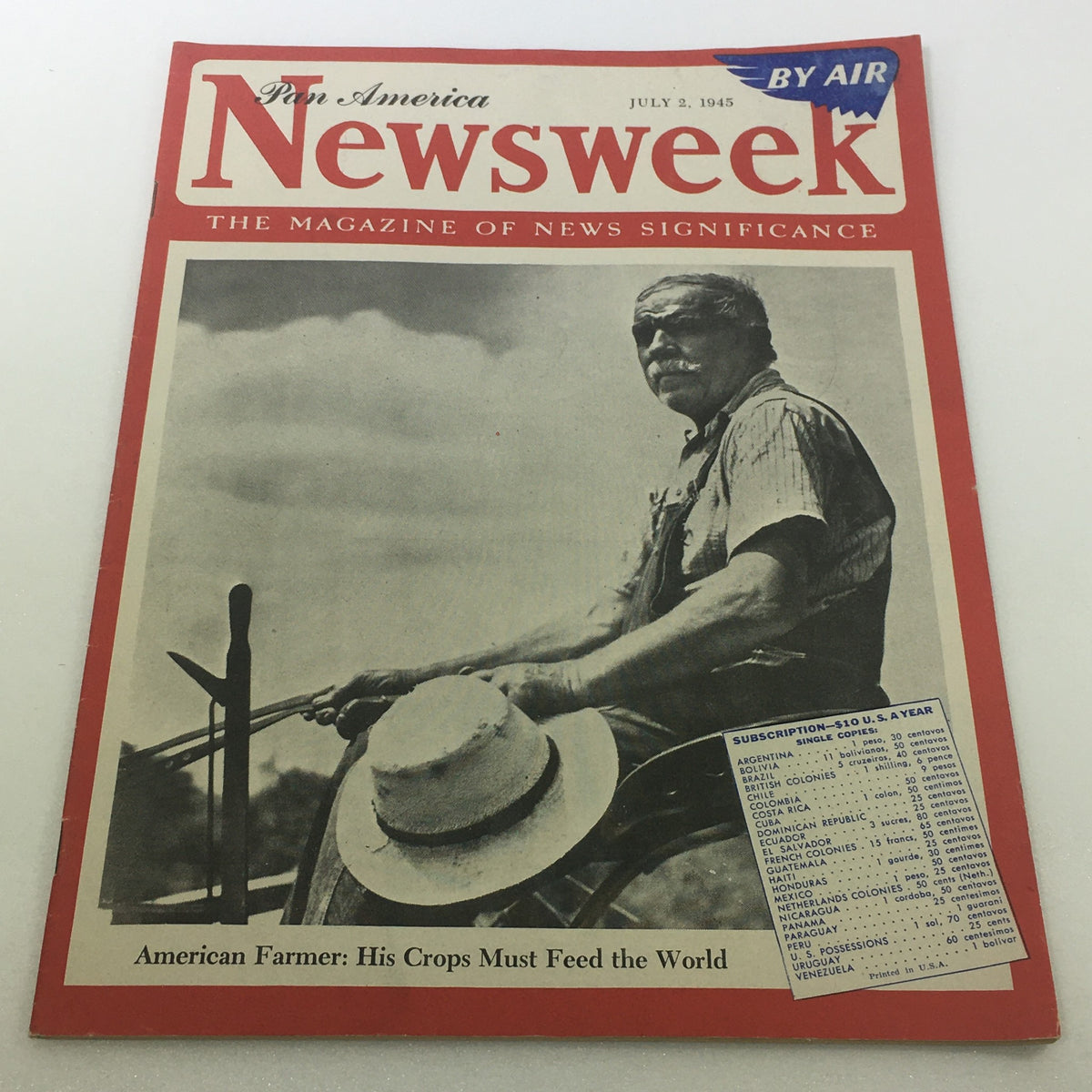 Vintage Newsweek Magazine July 2 1945 - American Farmer / Pan America / By Air
