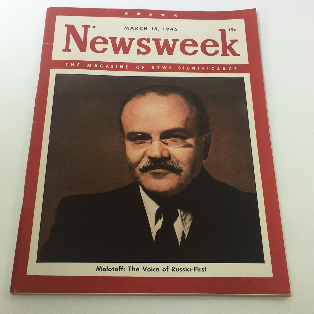 VTG Newsweek Magazine March 18 1946 featuring Vyacheslav Molotov on the cover, highlighting historical significance in post-World War II politics.