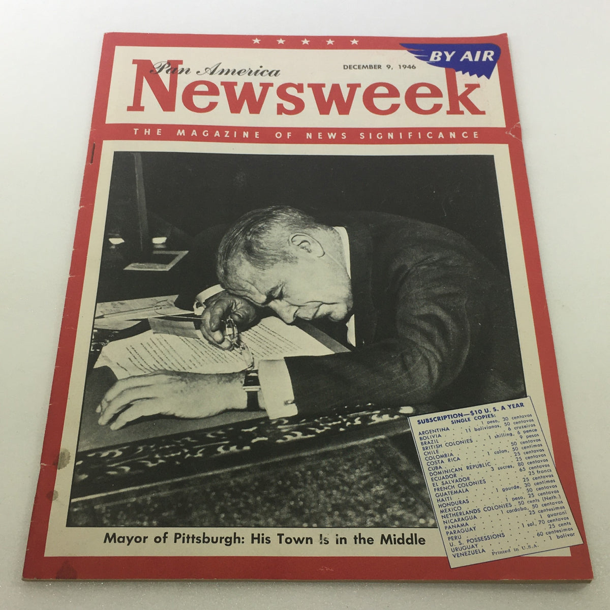 VTG Newsweek Magazine December 9 1946 featuring a cover photo of a man deeply focused on writing, representing the post-war era insights in journalism and culture.