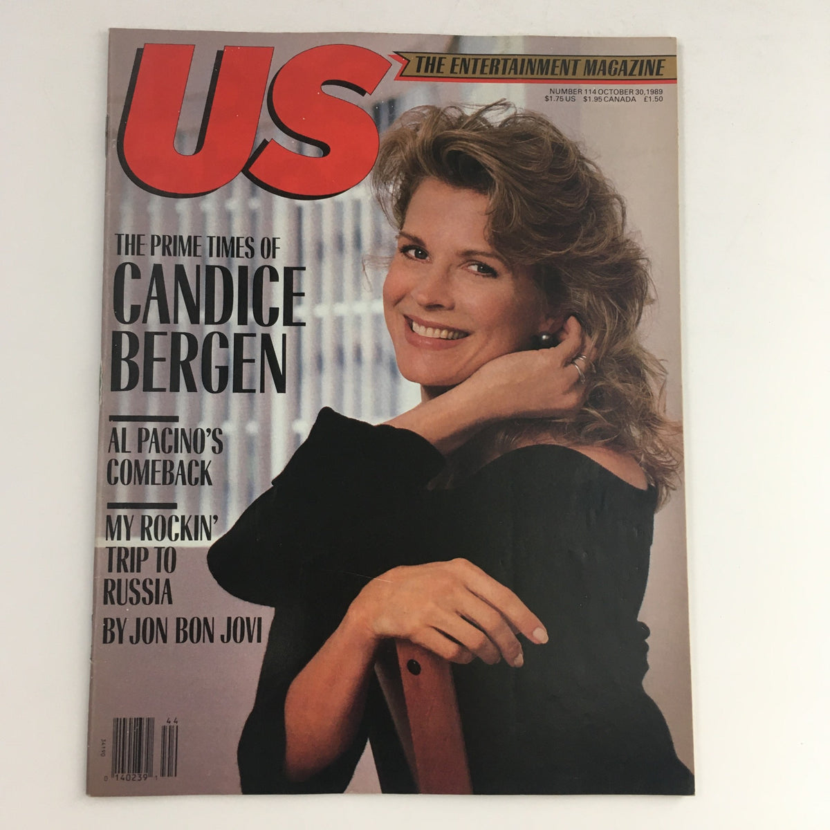 US Magazine #114 October 30, 1989 featuring Candice Bergen on the cover, highlighting her prime times, alongside stories on Al Pacino's comeback and Jon Bon Jovi's trip to Russia.