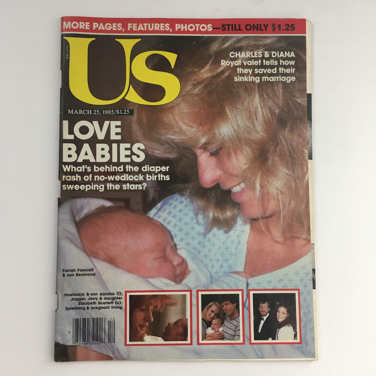 US Magazine March 25, 1985 cover featuring Farrah Fawcett and her son Redmond. The cover highlights 'Love Babies' with a focus on celebrities, accompanied by images of other famous personalities.