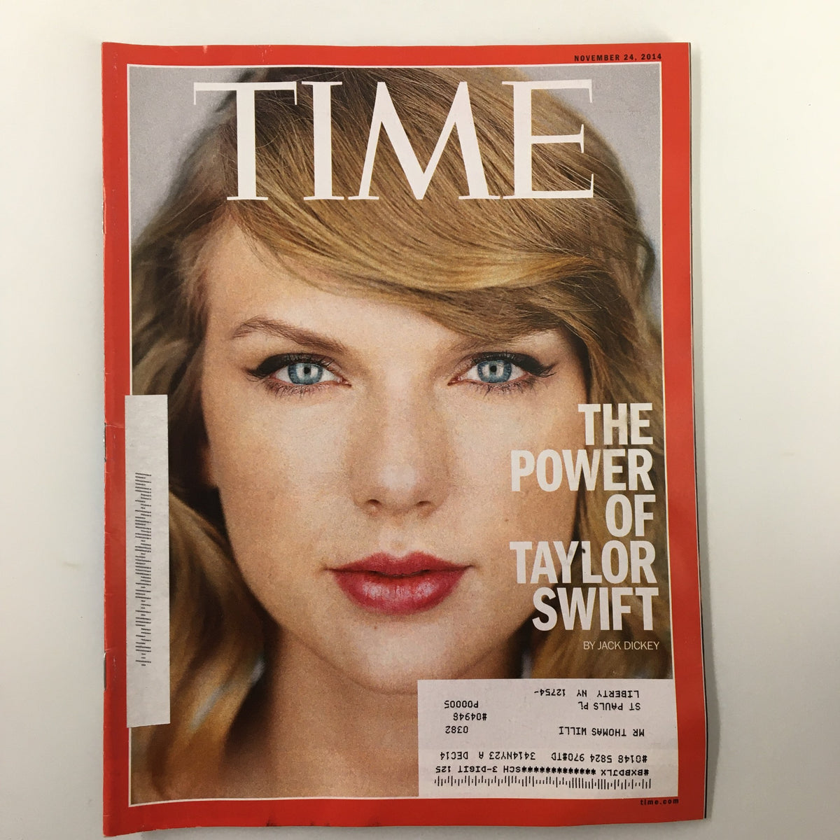 Cover of Time Magazine, November 24, 2014, featuring the headline 'The Power of Taylor Swift' by Jack Dickey, showcasing a portrait of Taylor Swift.