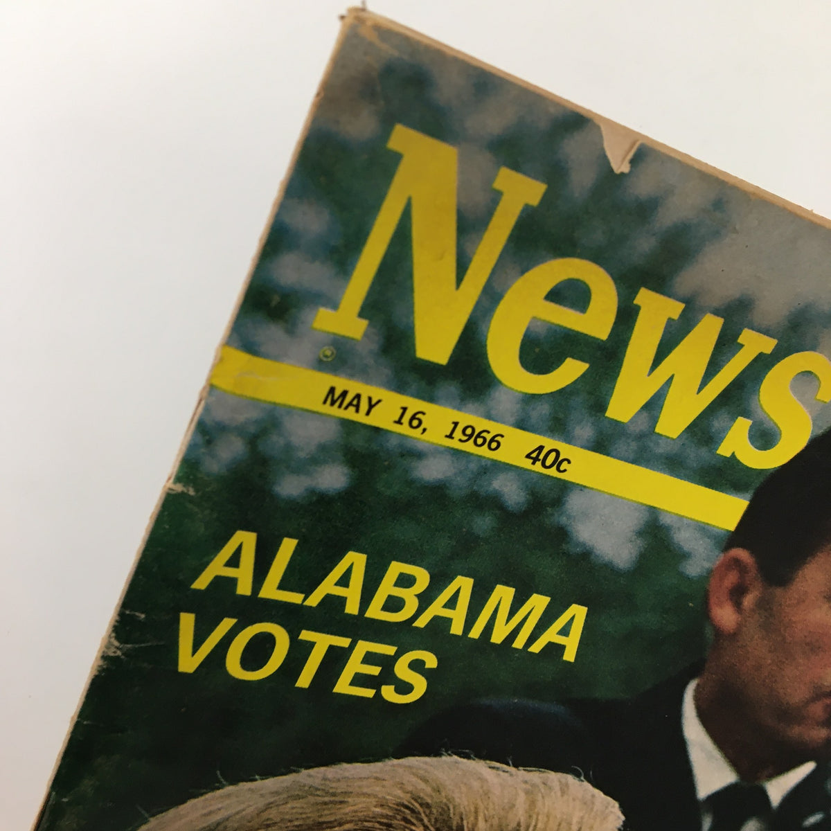Close-up of the title section of VTG Newsweek Magazine May 16 1966 displaying the date and Alabama Votes headline.