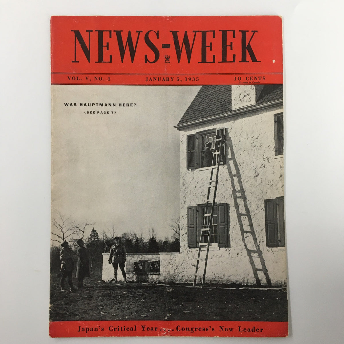 Cover of VTG News-Week Magazine January 5, 1935, featuring the title 'Japan's Critical Year Congress's New Leader' with a black and white photo and red accents.