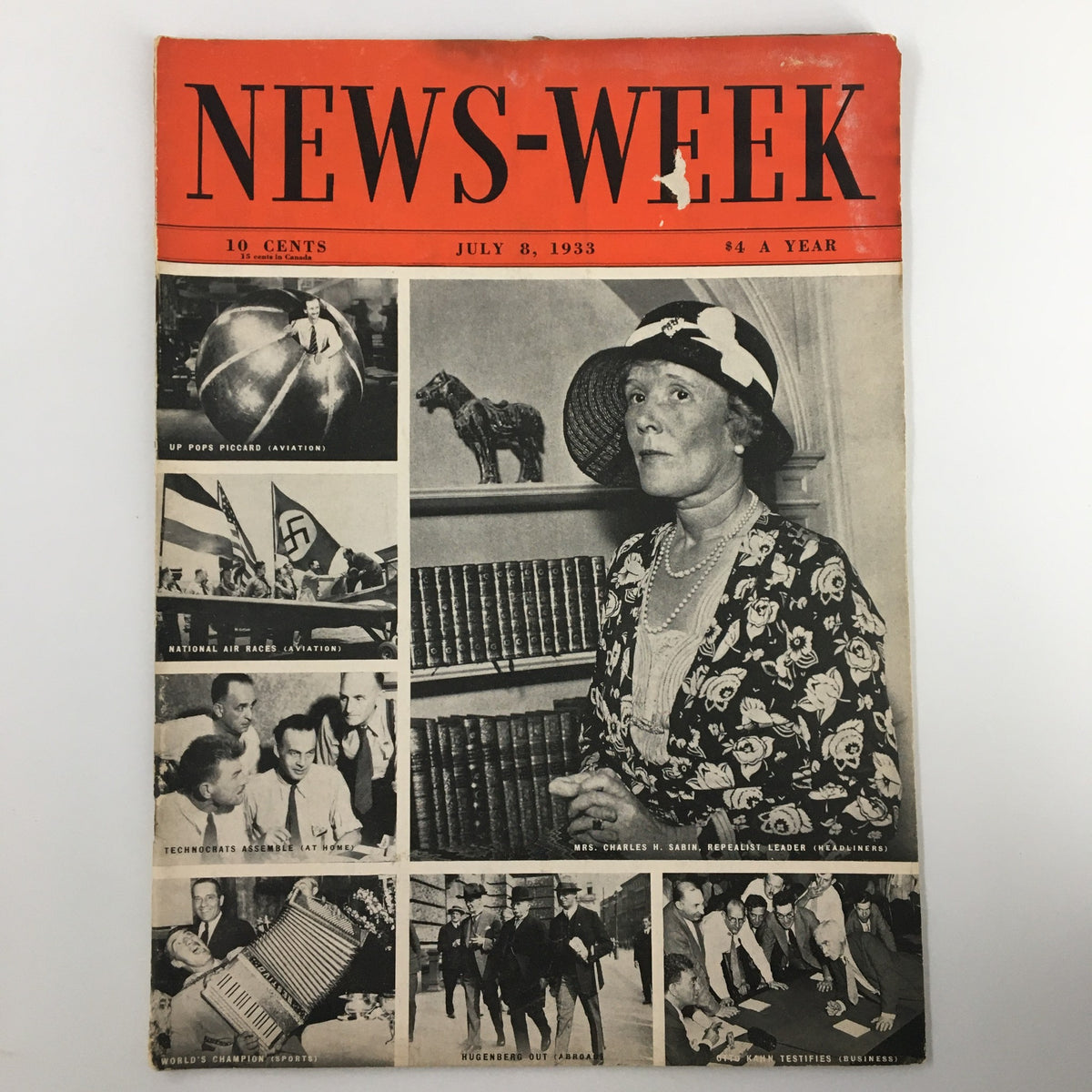 Cover of the VTG NewsWeek Magazine July 8 1933 featuring Mrs. Charles Sabin, Repealist Leader, highlighting significant events and cultural discussions of the era.