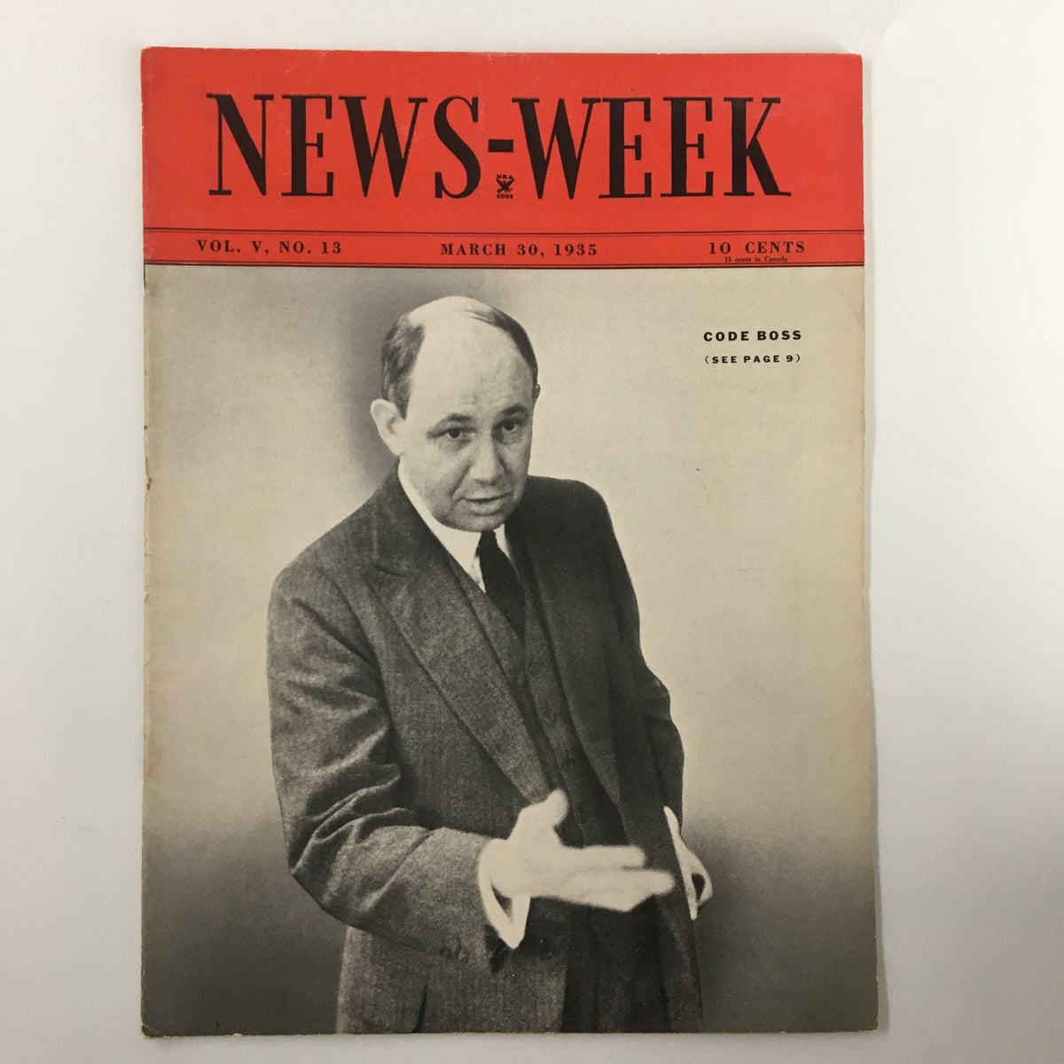 VTG News-Week Magazine March 30 1935 featuring a prominent figure on the cover, showcasing the magazine's Volume V, No. 13 issue related to historical events and culture of the time.