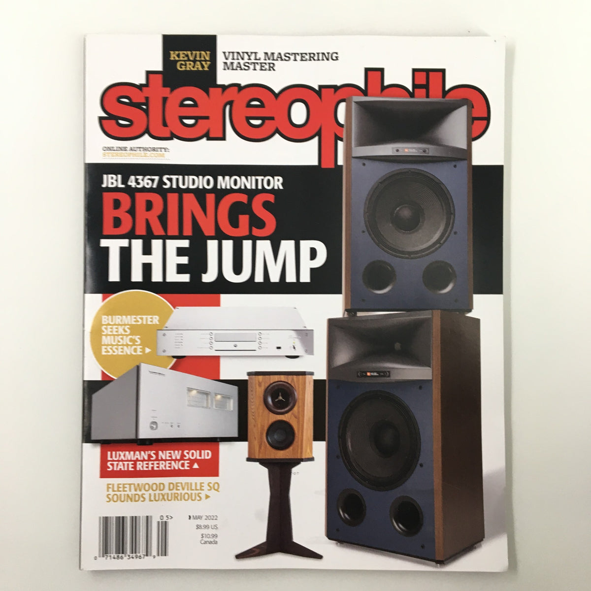 Cover of Stereophile Magazine May 2022 featuring the article 'Paradox Phone 70 Signature Phono Preamp No Label' with images of JBL Studio Monitor and Luxman's New Solid State Reference A.